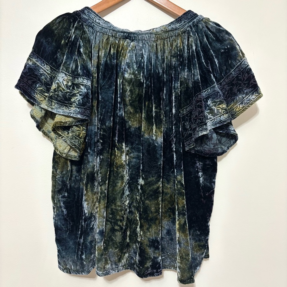 NWT Kyla Seo Blouse Crushed Velvet Green Sz S Boho Embroidered Whimsigoth Fairy - Picture 12 of 16